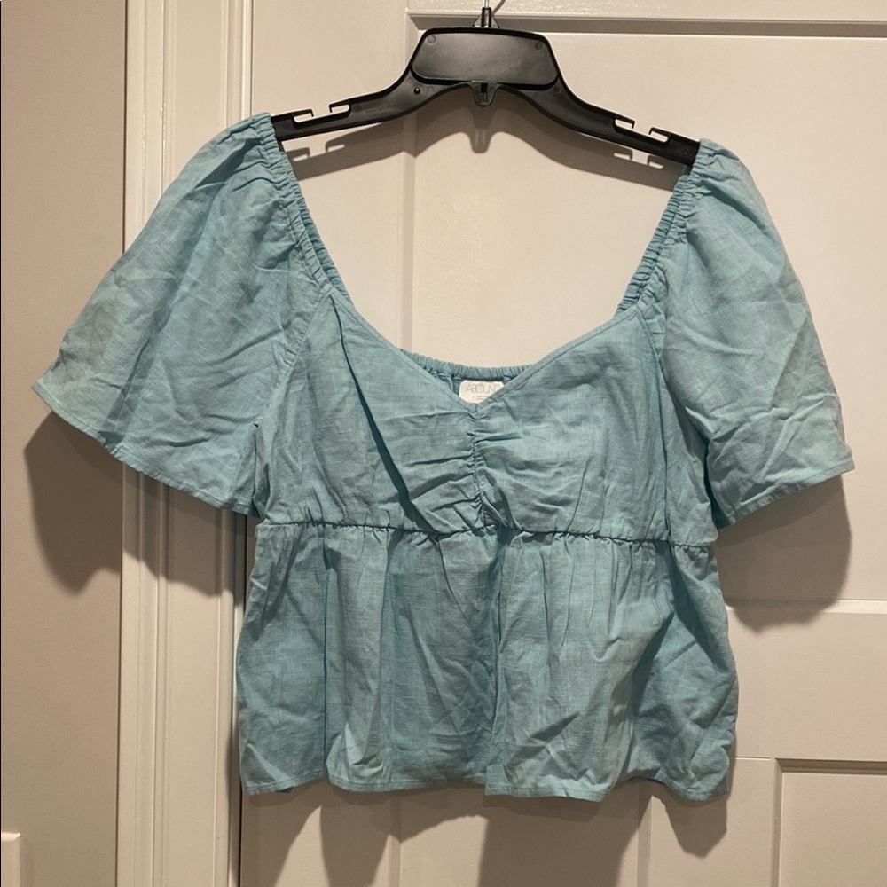 Abound Blue Puff Sleeve Smocked Blouse